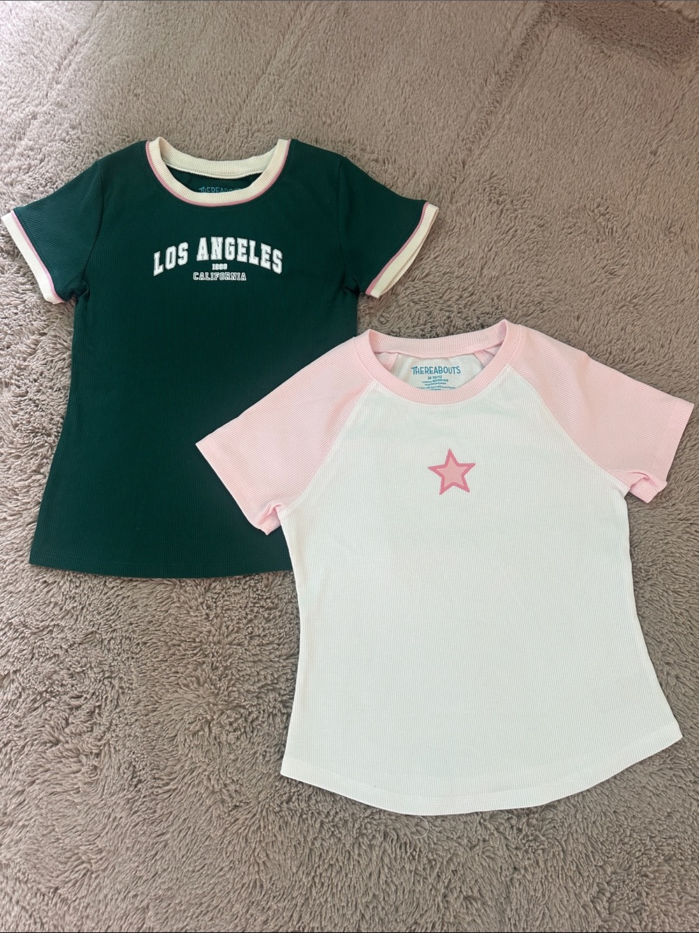 Girls Thereabouts Shorts Sleeve Shirts - 2 shirts Green & Pink